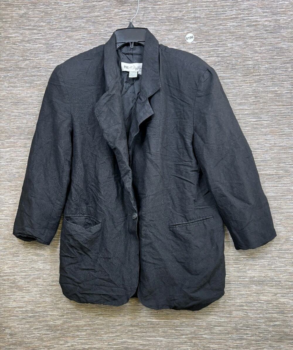 Vintage Paul et Duffier Linen Blend Blazer Jacket Womens Size M Black One Button